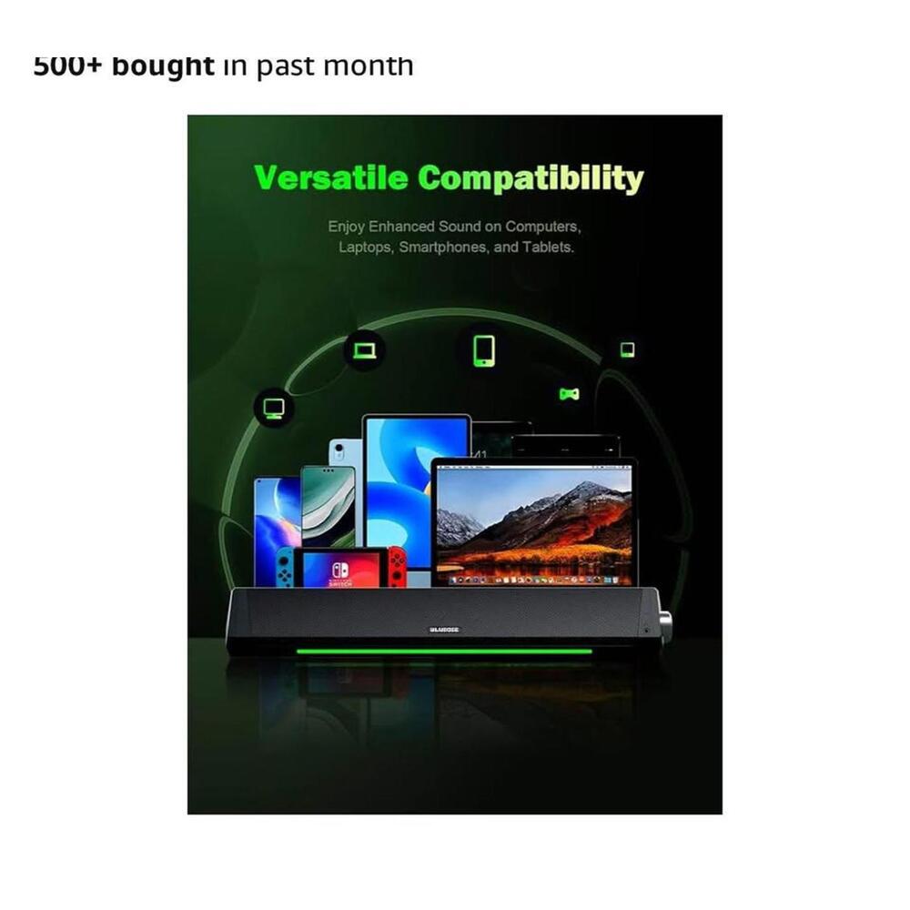 Computer Speakers, Bluetooth Soundbar, HiFi Stereo, 3.5mm Aux-in Connection